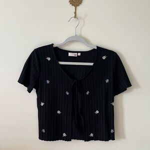 SO Black Floral Embroidered Blouse